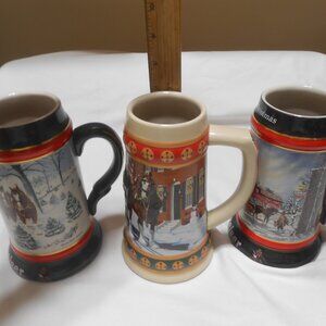 VTG RARE LOT 3 ANHEUSER-BUSCH BUDWEISER BEER STEIN MUGS COLLECTOR SERIES CLYDESD